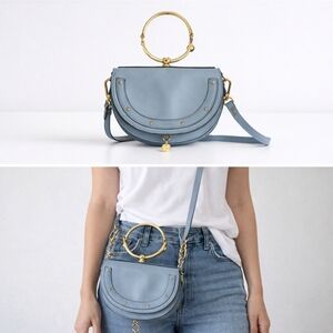 Chloe Light Blue Crossbody Bag with Gold Accents